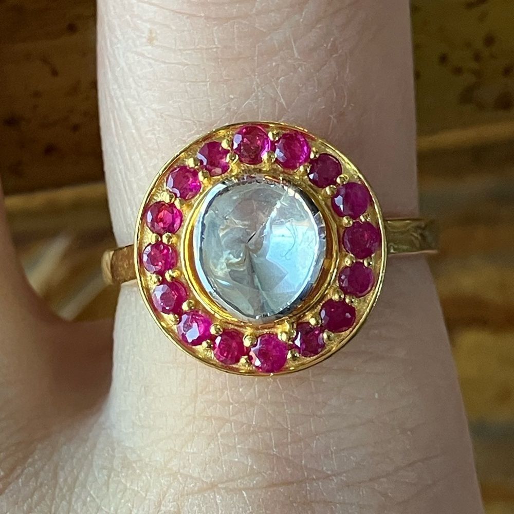 Polki Crystal Ruby Sterling Silver Ring Size 9